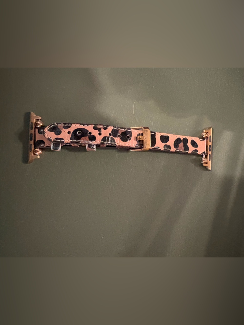 Tan/camel Leopard Print Leather Apple Watch Band with Gold Hardware